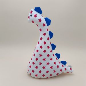 Cale-porte dinosaure - etoiles rouge sur blanc avec ses plaques bleu