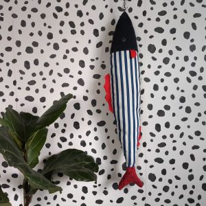 Coussin poisson - Colin câlin - bleu, blanc et rouge