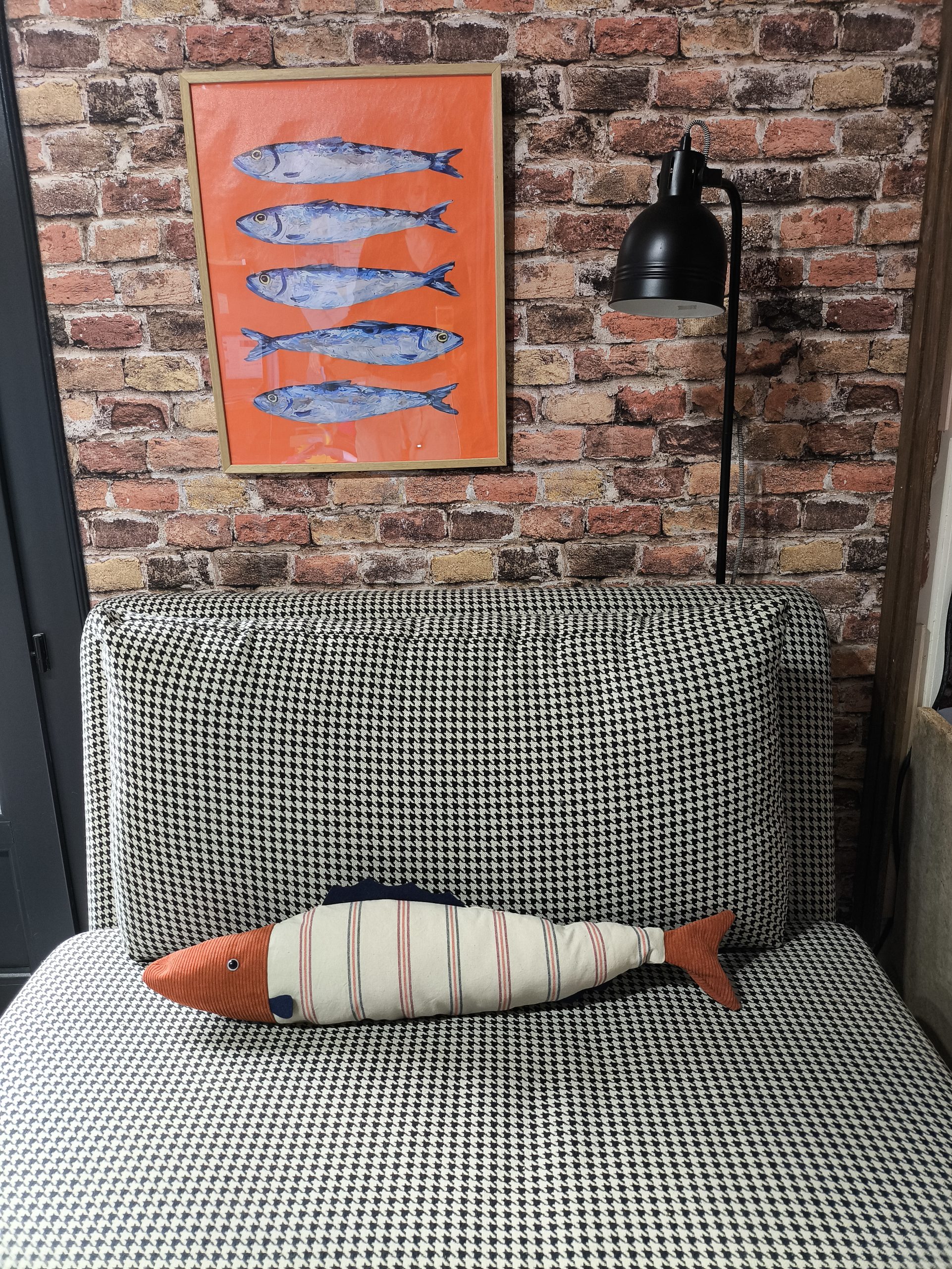 Coussin poisson - Colin câlin - ecru rayé bleu et terracotta – Image 6